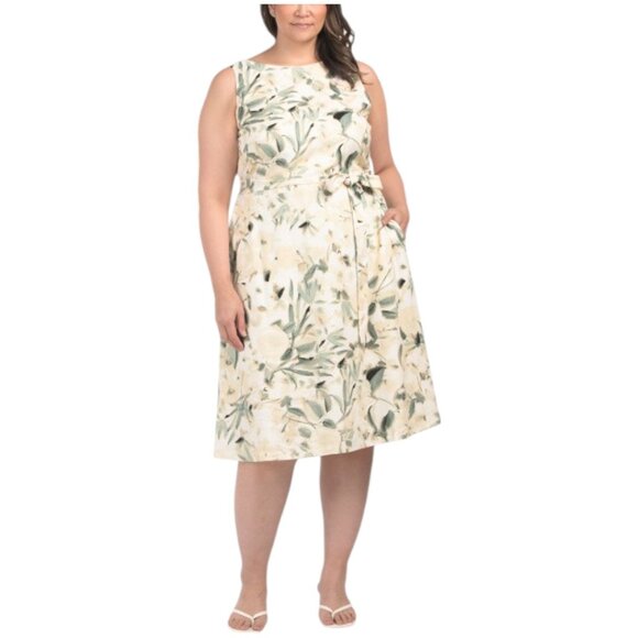 ANNE KLEIN Plus Linen Blend Fit & Flare Dress - Picture 1 of 4